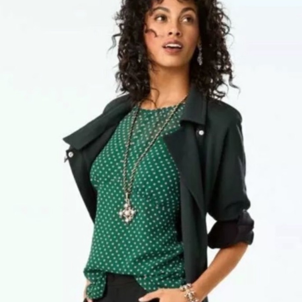 Cabi Bianca Flirt Green & Pink Polka Dot Sleeveless Top